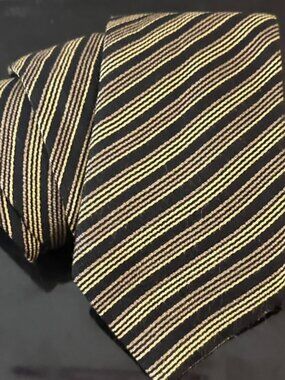 KENZO Silk Tie Striped Neckwear Couture Gold Bronze Black Stripes Silk Necktie
